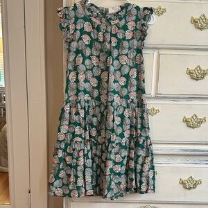 Leaf Patterned Green and Pink Kids Dress